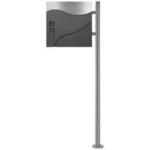 ML-Design Standbriefkasten Briefkasten Postkasten mit Zeitungsfach inkl. Standfuß, Briefkastenanlage mit Ständer Silber 120cm Mailbox mit Pfosten grau Modell 5 mit Ständer Silber 120cm (2)