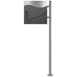 ML-Design Standbriefkasten Briefkasten Postkasten mit Zeitungsfach inkl. Standfuß, Briefkastenanlage mit Ständer Silber 120cm Mailbox mit Pfosten grau Modell 5 mit Ständer Silber 120cm (2)