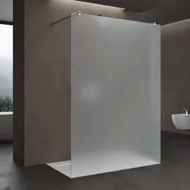 doporro Duschwand Duschtrennwand 140x200 Walk-In Dusche mit Doppel-Stabilisator aus Echtglas 10mm ESG-Sicherheitsglas Vollsatiniert - milchig