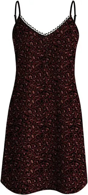 IZURIA Spaghettiträger-Dress mit Rundhalsausschnitt, burgunderrot, Leopard-Print, Größe L