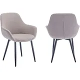 Dynamic24 Armlehnstuhl Bouclé Stoff Taupe 2er Set Esszimmerstuhl Wohnzimmer Küche Stuhl