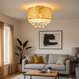 GLOBO LED Deckenlampe dimmbar mit Fernbedienung Kristall Deckenleuchte gold Wohnzimmerlampe, RGB Farbwechsel, 8,5W 806lm warmweiß, DxH 30 x 31 cm