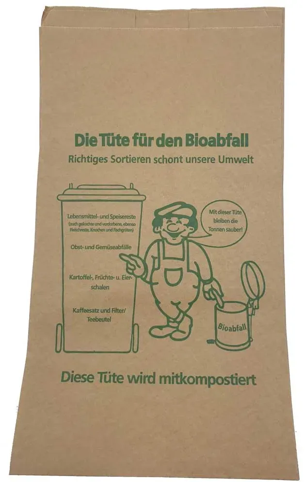 Papiermüllbeutel Bio-Abfallbeutel mit Druck 20 + 16 x 36 cm 25 Stück