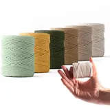 LEDENT Makramee Garn (1mm, 6 x 65M, Set 6 Farben) - Doppelt gedrehtes Seil aus 100% recyceltes Baumwolle - Makramee Garn Satz 6 kleine Rollen mit natürlichen Farben