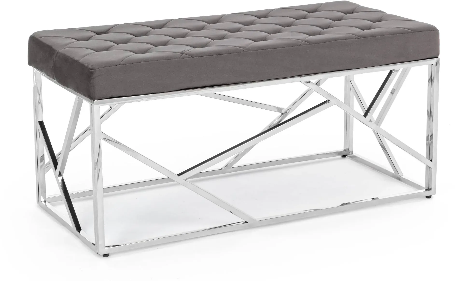 Bank Rayan aus Samt, modernes Design, grau, gepolstert mit Edelstahlgestell, bequem für Indoor
