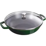 Staub Wok aus Gusseisen, Innen emailliert, 30 cm, inkl. Glasdeckel, für alle Herdarten inkl. Induktion, Basilikumgrün