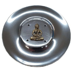 Räucherstäbchenhalter "Buddha" Messingrelief Auf Metall Rund 10 Cm