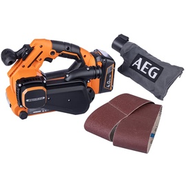 AEG 18V Akku-Bandschleifer BHBS18-75BL Set Brushless Schleifmaschine Schleifer 1x Starter Set 4,0 Ah Akku - Ladegerät