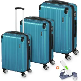 veska Hartschalenkoffer Kofferset 3 teilig mit TSA Zahlenschloss 4 Rollen ABS-Hartschale, Reisekoffer Trolley Rollkoffer Koffer - nebelblau - Hellblau