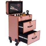 Kosmetikkoffer Trolley Make Up Koffer, 4 in 1 Kosmetikkoffer Groß Friseurkoffer für Reisen abschließbar Nagelkoffer Tattoo Koffer mit 360° drehbaren Rollen, 28.5 * 25 * 58cm, Gold