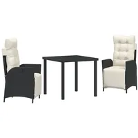 VidaXL 3-teilige Gartentischgruppe Schwarz Poly-Rattan