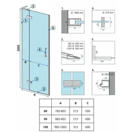 REA Duschtür Hugo 80 Brush Gold