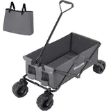 tectake® Faltbarer Bollerwagen, klappbarer Bollerwagen, extra breite Gummireifen, als Einkaufstrolley, Transportwagen, Strandwagen, faltbar und klappbar mit einem Griff, Klappbollerwagen - grau