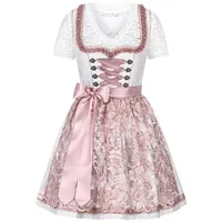 Steigenhöfer Manufaktur Dirndl Damen im Set - Vicky - Mit Miederhaken, funkelnden Steinen und Perlen (Das Set beinhaltet Kleid, Bluse und Schürze) Midi Dirndl - 60cm Rock - Miederhaken mit funkelnden Steinen & Perlen grau|rosa 46