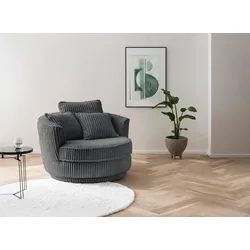 Drehsessel LEONIQUE "MAISIE, Love Seat XXL, Lese-Sessel BIG-", grau (anthrazit), B:120cm H:86cm T:120cm, Sessel, Sessel in MEGA CORD u. Web-Velours, 360 Grad drehbar