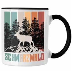 Trendation Tasse Schwarzwald Tasse Geschenk Grafik Geschenkidee Hirsch schwarz