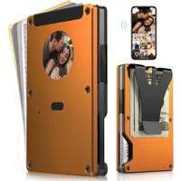 auvstar Geldbörse Herren mit Tintenbildschirm,Kartenetui Herren,Slim Wallet,Kreditkartenetui RFID Schutz,Kreditkarten Schutzhülle mit Gummiband,Smart Wallet Herren,Cardholder Herren(Orange)