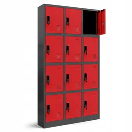 Jan Nowak Garderobenschrank Metall 90x185x40 cm rot 12 Fächer abschließbar