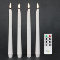Fanna 4 flammenlose LED Stabkerzen Tafelkerzen Weiß glatte Wachsoberfläche, Leuchterkerzen mit Timer Funktion, Fernbedienung und Batterien enthalten, H. 28 cm