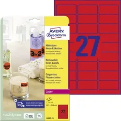 Zweckform L6003-25 Etiketten in Sonderfarben, A4, 63,5 x 29,6 mm, 25 Bogen/675 Etiketten, neonrot - neonrot