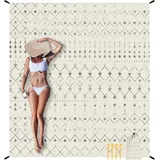 Picknickdecke wasserdicht Sandfrei Stranddecke, Leicht und Tragbar Campingdecke, Coonoor, Waschbare Picknickdecke für Outdoor beige|schwarz 180 cm x 200 cm
