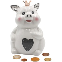 Keramik Spardose/Sparbüchse/Moneybox als Schwein mit Krone in schwarz-weiß, Größe: L/B/H ca. 8 x 12 x 15 cm