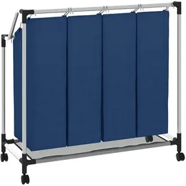 vidaXL Wäschesortierer mit 4 Taschen Blau Stahl