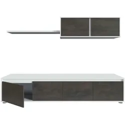 Dmora Einbaufertige Wand Savannah, TV-Ständer für Wohnzimmer, Zusammensetzung des Wohnzimmersets, 200x41h43 cm, Weiß und Oxid