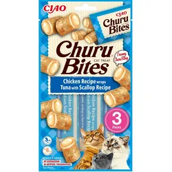 INABA Churu Bites Chicken tuna&scallop wrap 3x10g Thunfisch-Muschel-Wrap für Ihre Katze