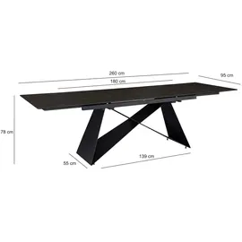 KADIMA DESIGN Esszimmertisch 180 - 260 cm Ausziehbar Keramik Glas Schwarz, Keramiktisch Groß, Designer Küchentisch Rechteckig, Esstisch Extravagant mit