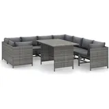 vidaXL 9-tlg. Garten-Lounge-Set mit Kissen Poly Rattan Grau