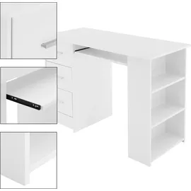ML-Design Schreibtisch mit 3 Schubladen, 3 Regale Tastaturauszug, 110x49x75 cm, Weiß, Stauraum, 3 Ablageflächen - Weiß