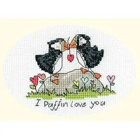 Bothy Threads Grußkarte Kreuzstich Set Ich liebe dich, Papageientaucher