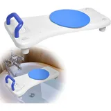 HENGMEI Badewannensitz Senioren, Einstellbar Badewannenbrett Badewannen Einstiegshilfe, Plastik Sitz Bath Erwachsene mit Seifenablage und Haltegriff, 360o Drehbarer Sitz, Blau Griff