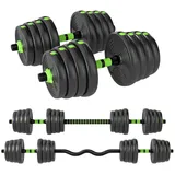 BlingBin Hantel-Set Hantel verstellbar 30 KG Kurzhantel Set Kurzhanteln Langhanteln, (Kurz Lang Dumbbell, für Krafttraining), 2 in 1 Kurzhantel Fitness Handgewichte, für Männer und Frauen grün