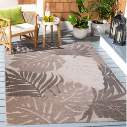 Teppich SANAT "Floral Outdoor", beige (natur), B:160cm H:6mm L:230cm, Kunstfaser, Teppiche, In- und Outdoor geeignet, florales Design, Balkon, Terasse