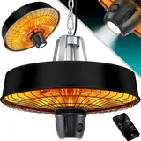 Kesser KESSER® Deckenheizstrahler Heizpilz Infrarot-Heizstrahler 2500W Terrassenstrahler mit Fernbedienung Quarzstrahler LED Licht Decke Infrarotstrahler mit Kette | Karabinerhaken Carbon-Heizelement