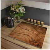 banjado Herdabdeckplatte Glas 1 Teilig 60x52CM Schneidebrett Herdabdeckung Mit Motiv Trockenes Holz