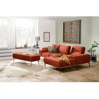 W.SCHILLIG Ecksofa run, Designsofa mit tollem Sitzkomfort, L-Form, mit Holzsockel, Füße in Bronze pulverbeschichtet, Breite 299 cm braun