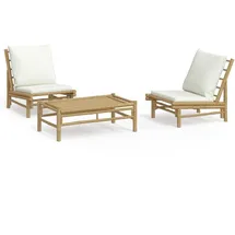 vidaXL Garten-Lounge-Set 3-tlg. Creme Bambus braun