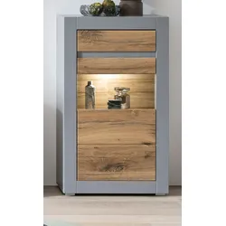 Furn.Design Vitrine in Platingrau matt und Zinneiche Wohn- und Esszimmer Highboard 66 x 113 cm Tamaris