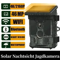 4K Solar Wildkamera WLAN Jagdkamera 46MP Fotofalle Nachtsicht Überwachungskamer