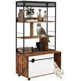 PawHut 2-in-1 Katzenklo Schrank, Katzenklo mit 3-Ebenen-Regal, Katzenhaus Braun