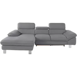 Ecksofa COTTA "Driver L-Form", grau, B:268cm H:73cm T:169cm, Struktur (100% Polyester), Chenille (90% Polyester, 10% Polyamid), Sofas, mit Kopfteilverstellung, wahlweise mit Bettfunktion