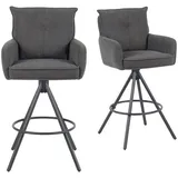 dubi möbel 2er Set Barhocker 360° drehbar, Barstuhl mit Rückenlehne & Armlehnen, ergonomisch gepolstert, stabiles 4-Fuß Metallgestell in Schwarz, Feincord Anthrazit, modernes Design, Modell Nila