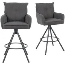 dubi möbel 2er Set Barhocker 360° drehbar, Barstuhl mit Rückenlehne & Armlehnen, ergonomisch gepolstert, stabiles 4-Fuß Metallgestell in Schwarz, Feincord Anthrazit, modernes Design, Modell Nila