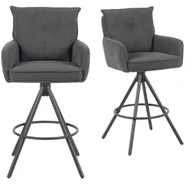 dubi möbel 2er Set Barhocker 360° drehbar, Barstuhl mit Rückenlehne & Armlehnen, ergonomisch gepolstert, stabiles 4-Fuß Metallgestell in Schwarz, Feincord Anthrazit, modernes Design, Modell Nila