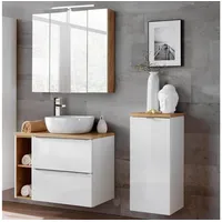 Lomadox TOSKANA-56 3-tlg. Hochglanz Weiß & Wotaneiche