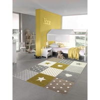 Teppich-Traum Kinderzimmer Teppich Spiel & Baby Teppich Herz Stern Punkte Design in Gold Creme Weiß Grau Größe 120x170 cm