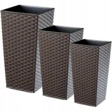 Kadax - Rattan Blumentopf Set, Aus Kunststoff, Pflanzkübel, 25+30+35 Cm, Mokka